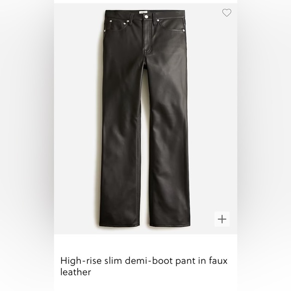 JCrew High Rise Slim Demi Boot Pant in Faux Leather - Picture 1 of 5